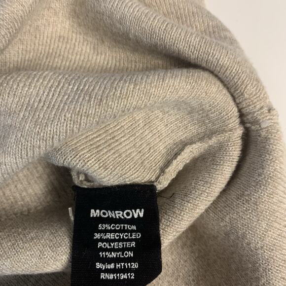 Monrow Sweater Women Medium Rib Henley Stretch Neutral Side Slits Preppy Classic - Picture 9 of 9